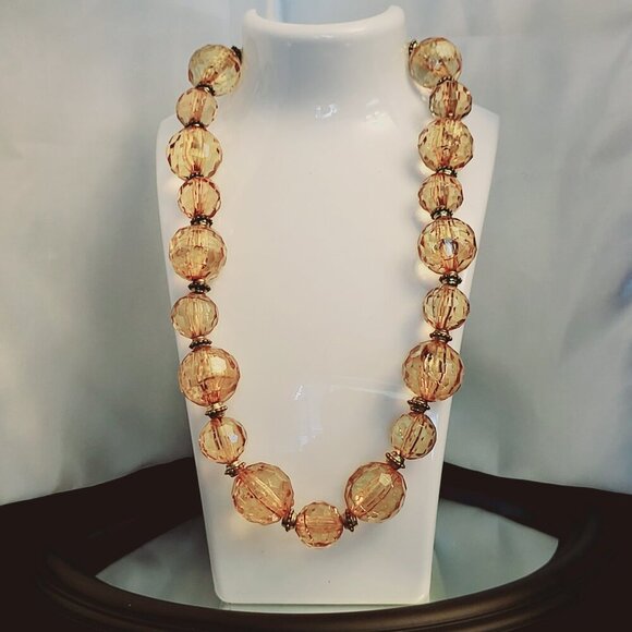 Large Faux Amber Beaded Necklace with Unique Clasp ~ Very Vintage - Picture 2 of 7